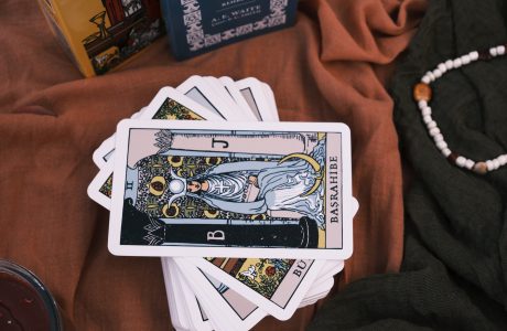 deck of tarot cards in close up photography