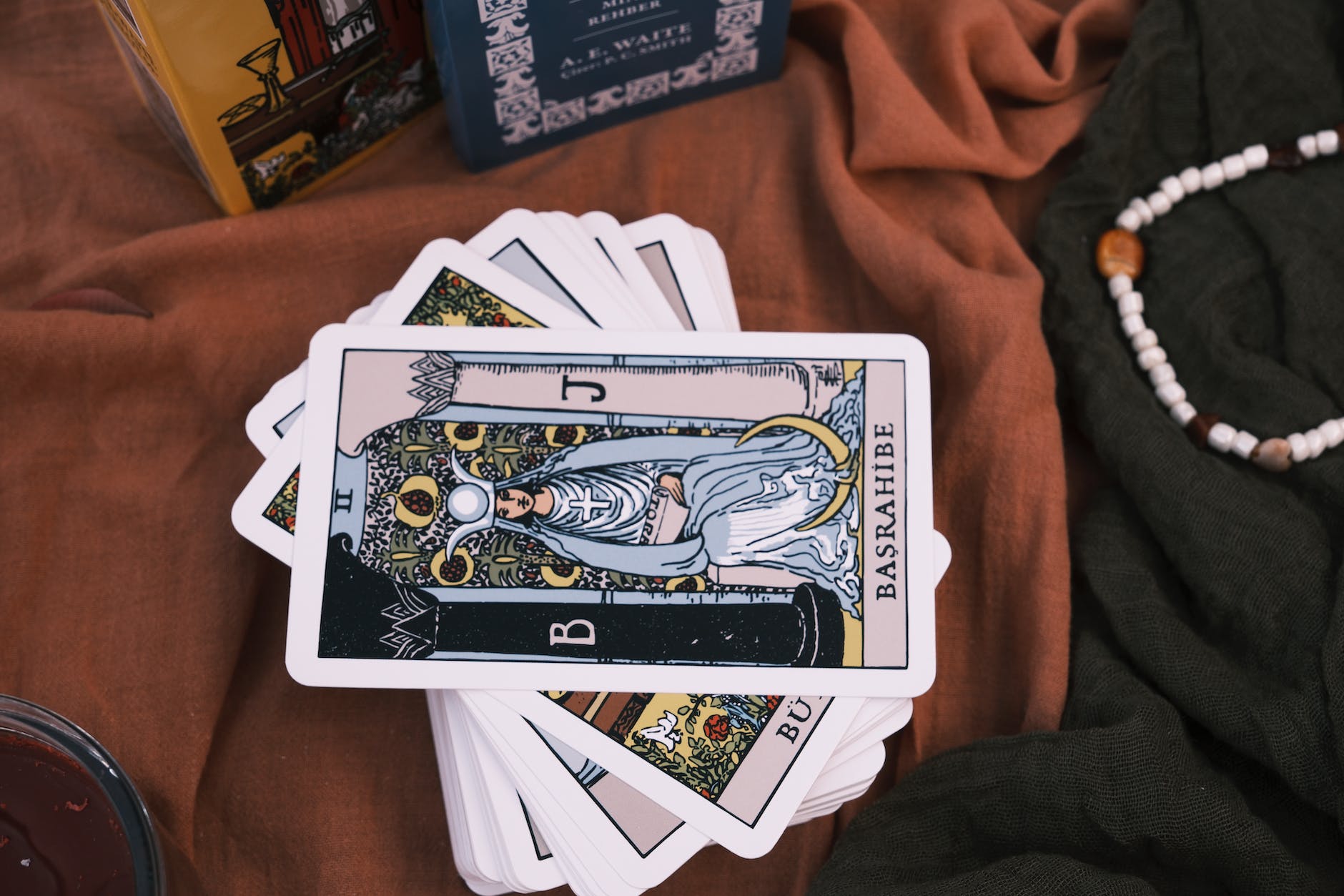 deck of tarot cards in close up photography